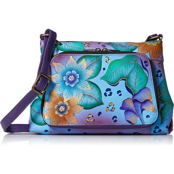 Handbags - Women's Leather Crossbody Organizer Hand-painted Tropical Safari Fashion